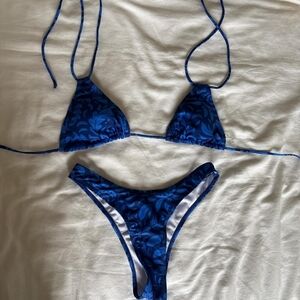 Blue Floral Triangle Bikini Set